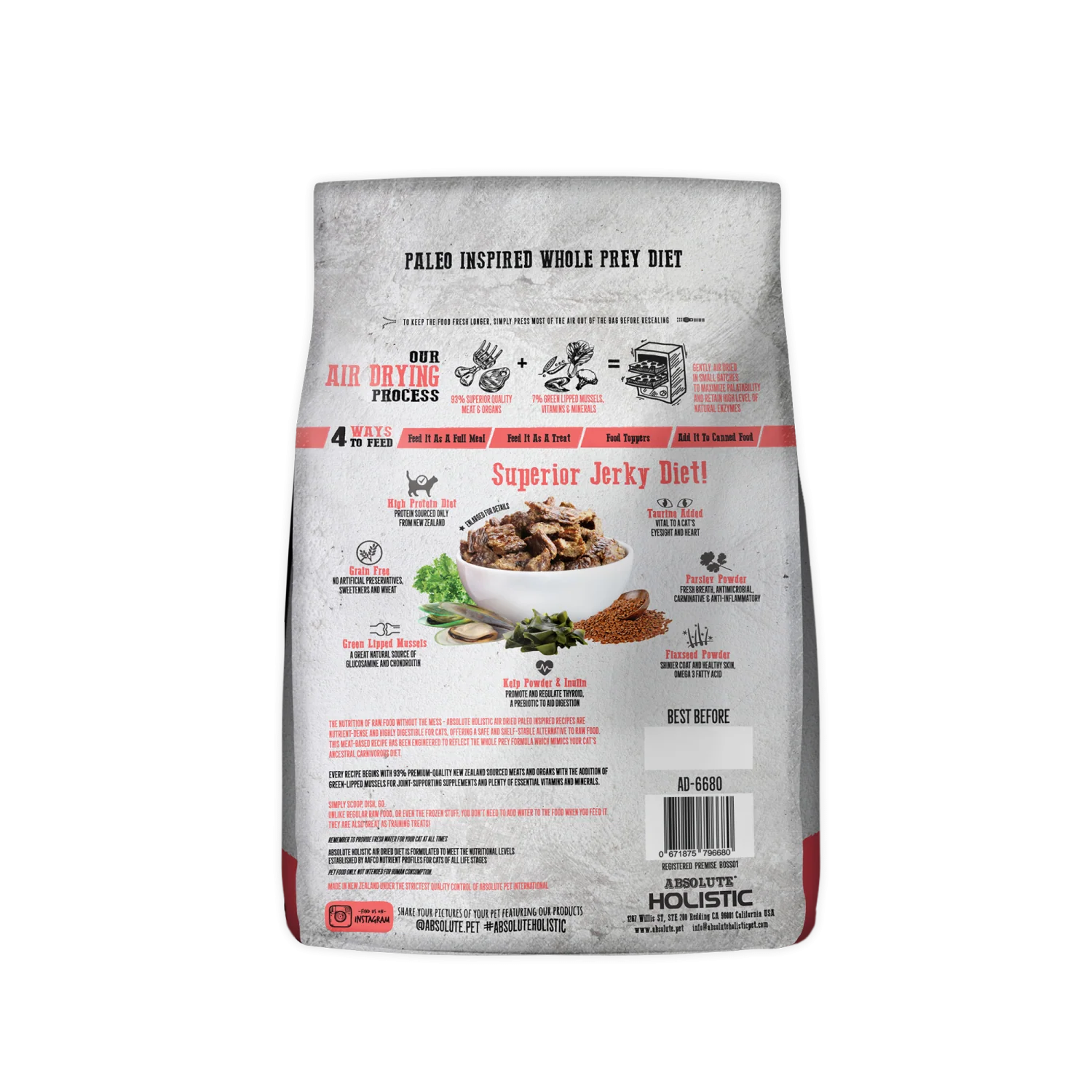 Absolute Holistic Air Dried Beef & Venison Dry Cat Food 500G