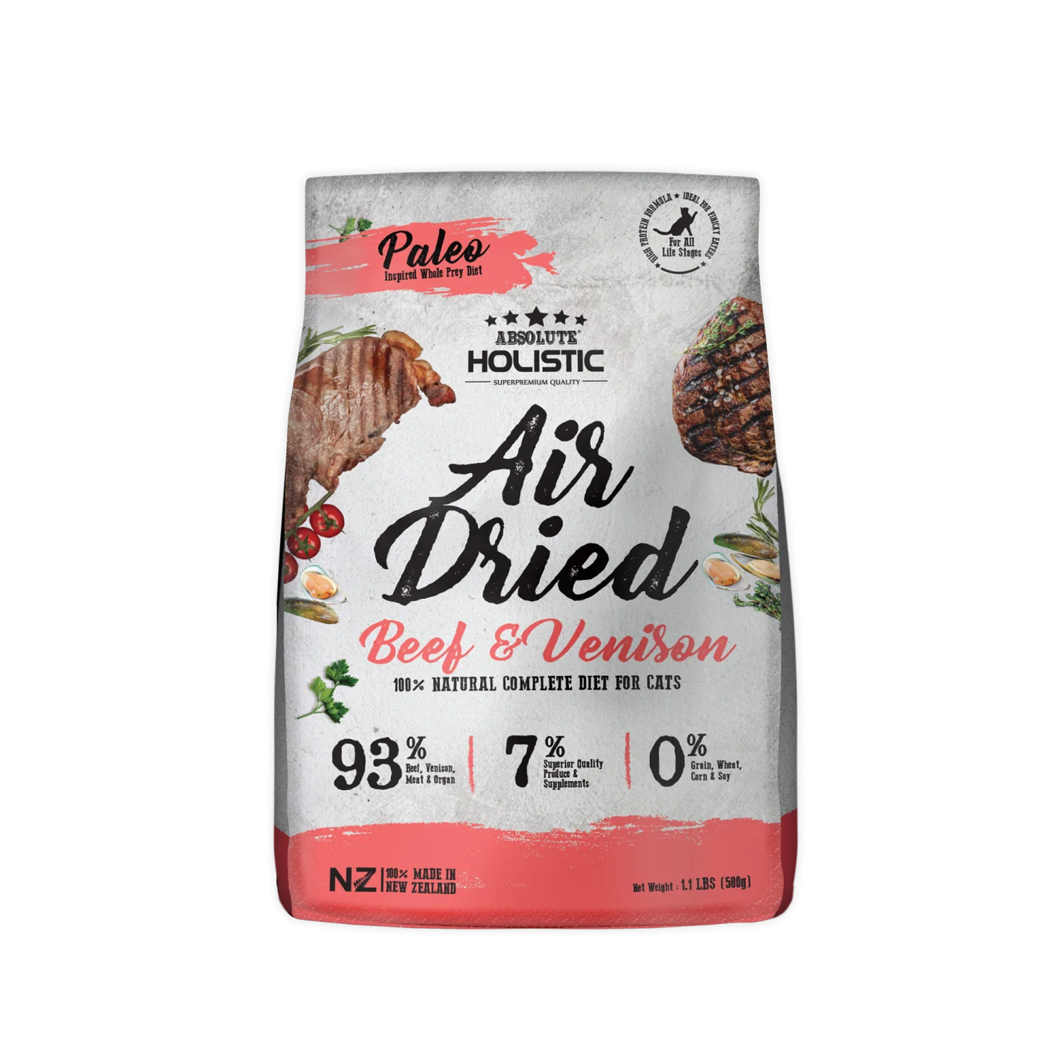Absolute Holistic Air Dried Beef & Venison Dry Cat Food 500G