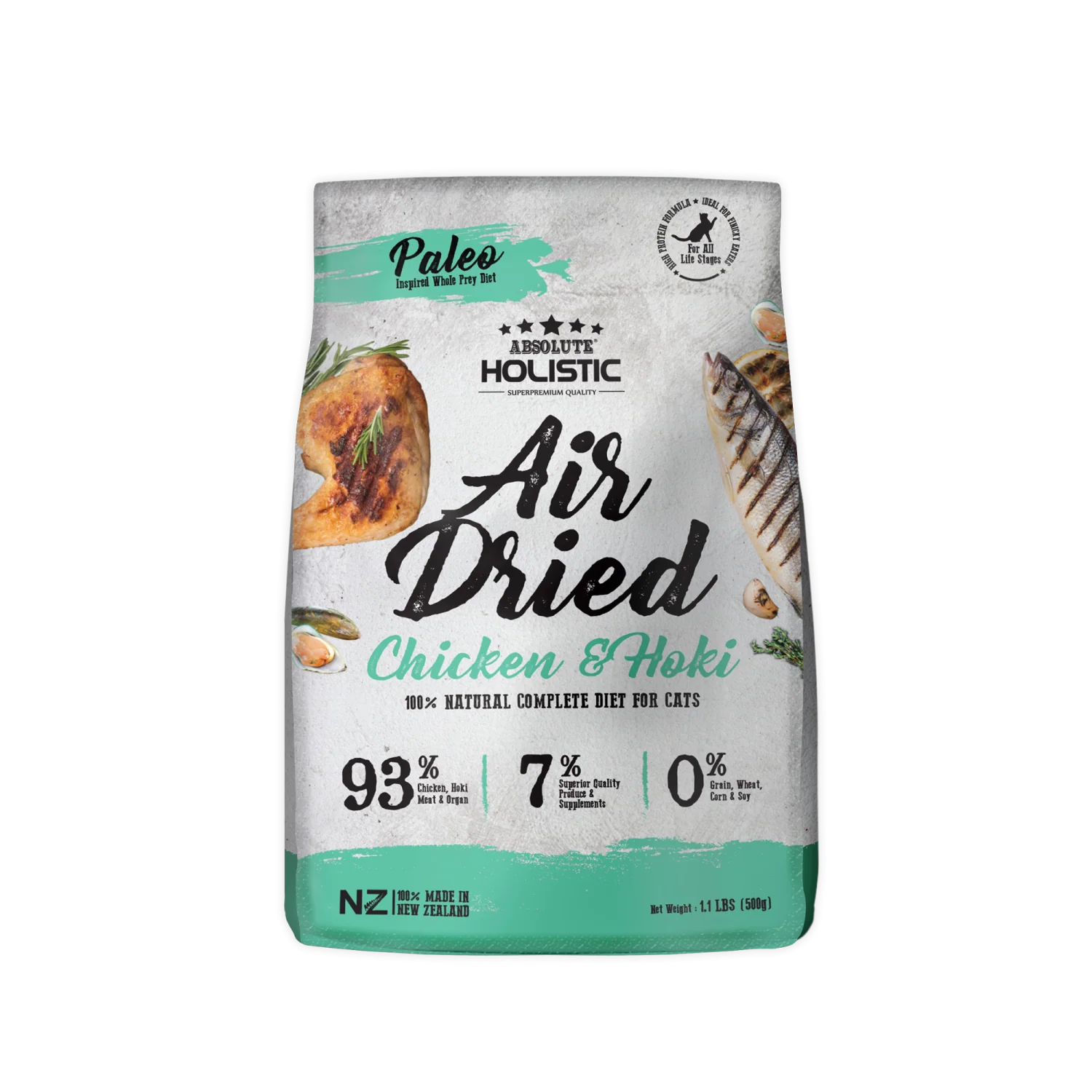 Absolute Holistic Air Dried Chicken & Hoki Dry Cat Food 500G